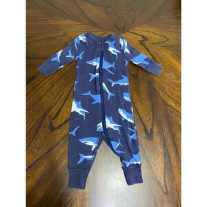 Hanna Andersson Navy Blue Shark Zip Footed One-Piece